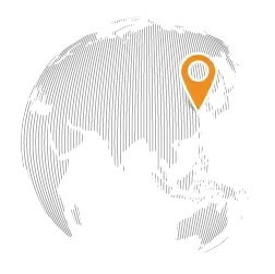 Globe centred on Asia with an orange marker on Shanghai