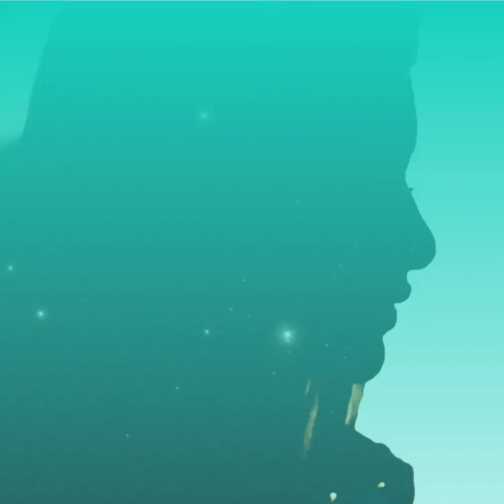 Silhouette of a face in profile on a turquoise background
