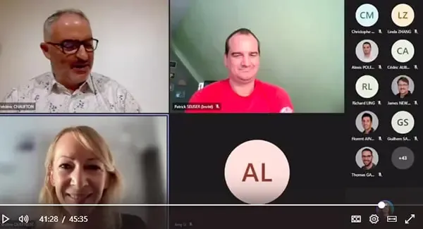 Screenshot of a monthly video meeting bringing together Altyor teams from France and China
