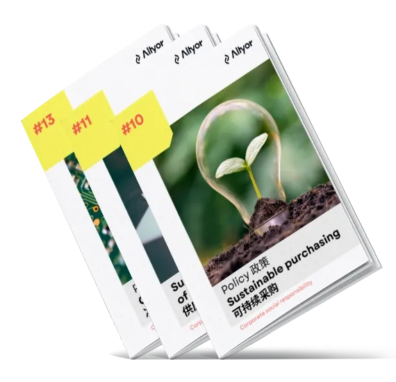 Covers of Altyor’s CSR policies, including the sustainable purchasing policy