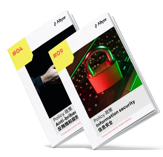 Covers of Altyor’s CSR policies: anti-bribery and corruption, information security